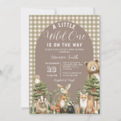Boho A Little Wild One Baby Shower Forest Animals 招待状 (正面)
