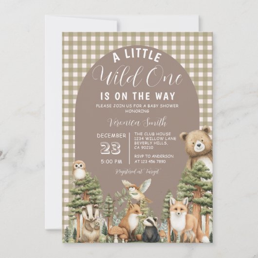 Boho A Little Wild One Baby Shower Forest Animals 招待状 (正面)