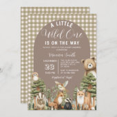 Boho A Little Wild One Baby Shower Forest Animals 招待状 (正面/裏面)