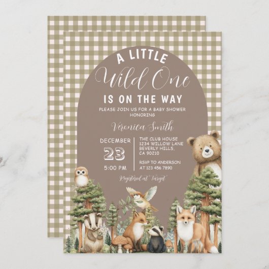 Boho A Little Wild One Baby Shower Forest Animals 招待状 (正面/裏面)