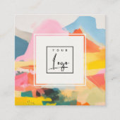 Boho Abstarct Moutain Landscape Pink Blue Logo スクエア名刺 (正面)