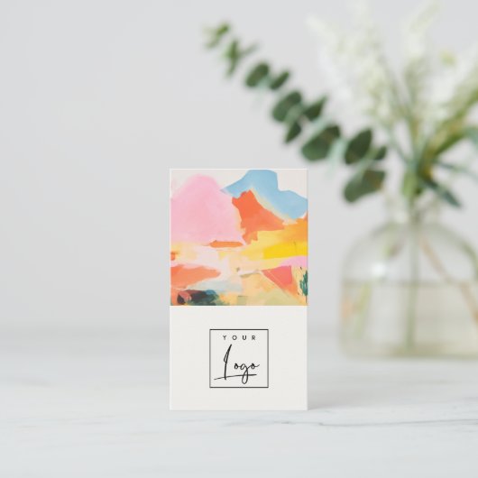 Boho Abstarct Moutain Landscape Pink Blue Logo 名刺 (スタンド正面)