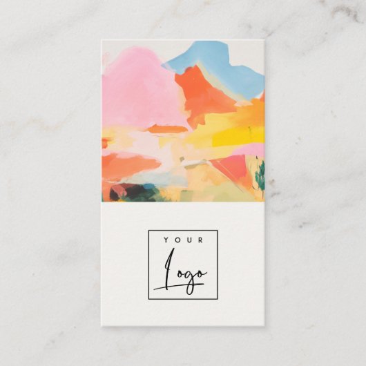 Boho Abstarct Moutain Landscape Pink Blue Logo 名刺 (正面)