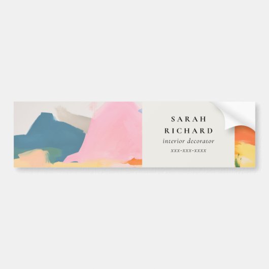 Boho Abstarct Moutain Landscape Pink Blue Orange バンパーステッカー (正面)