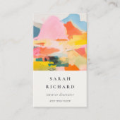 Boho Abstarct Moutain Landscape Pink Blue Orange 名刺 (正面)