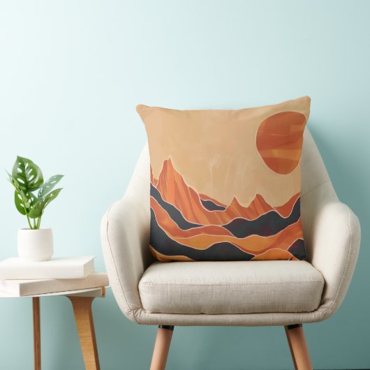 Boho Abstract Desert Landscape with Sun Minimalist クッション (椅子)