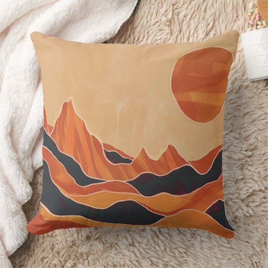 Boho Abstract Desert Landscape with Sun Minimalist クッション (ブランケット)