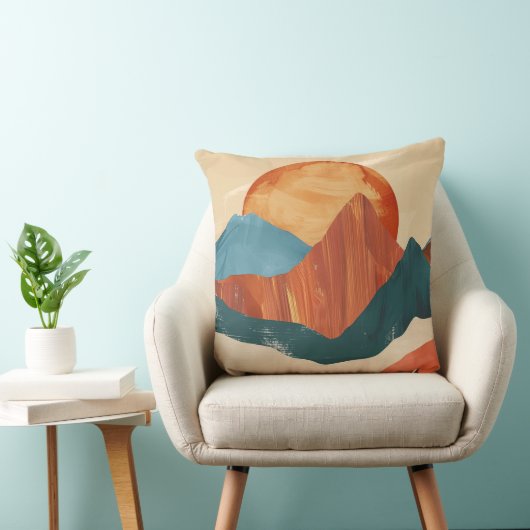 Boho Abstract Mountain Landscape with Sun クッション (椅子)