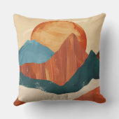 Boho Abstract Mountain Landscape with Sun クッション (裏面)