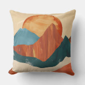 Boho Abstract Mountain Landscape with Sun クッション (正面)