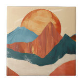 Boho Abstract Mountain Landscape with Sun タイル (正面)