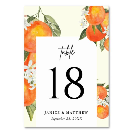 Boho Abstract Orange Garden Wedding Seating テーブルナンバー (正面)