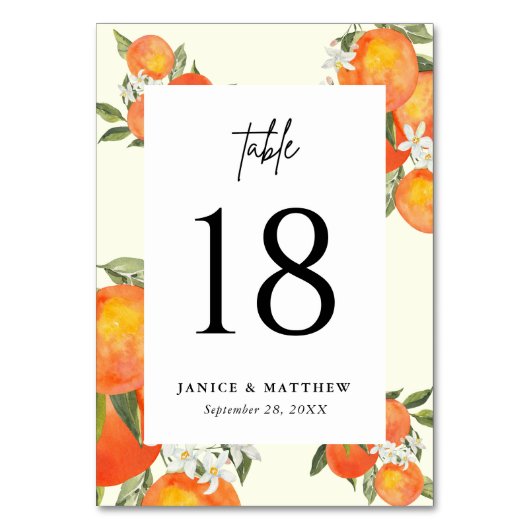 Boho Abstract Orange Garden Wedding Seating テーブルナンバー (正面)