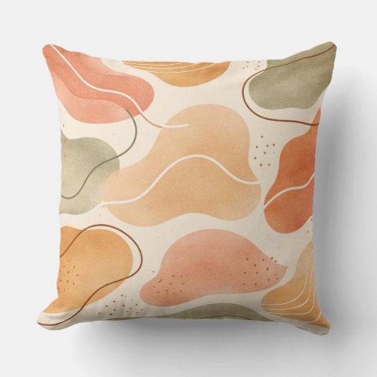 Boho Abstract Organic Shape Pillow - Earthy クッション (正面)