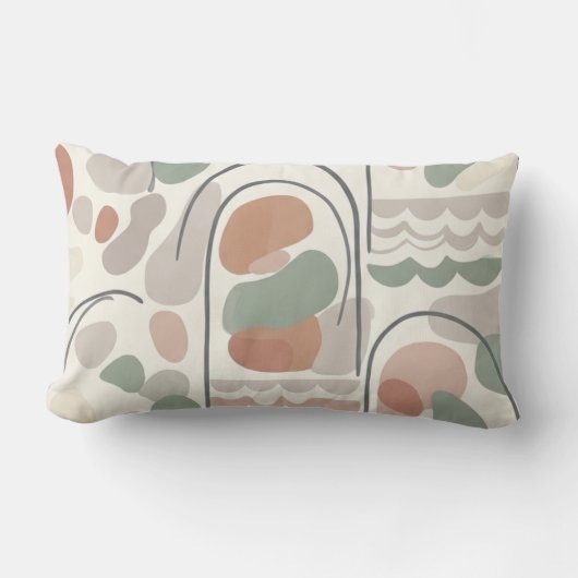 Boho Abstract Organic Shape Pillow - Earthy ランバークッション (正面)