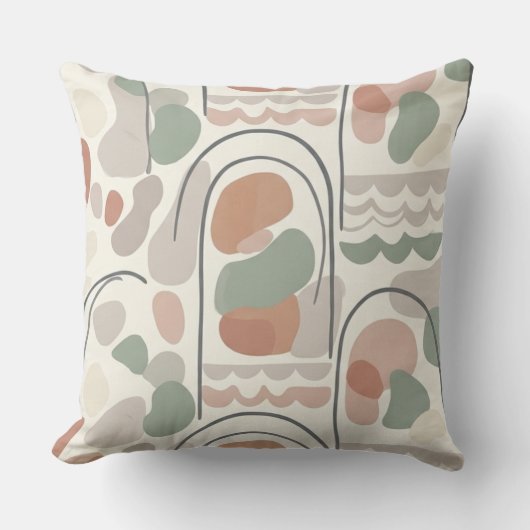 Boho Abstract Organic Shape Pillow - Earthy Terrac クッション (正面)