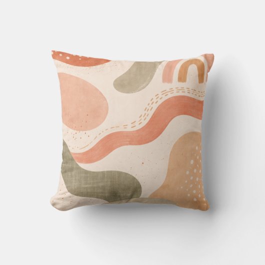 Boho Abstract Organic Shape Pillow - Earthy Terrac クッション (正面)