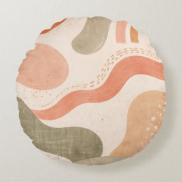 Boho Abstract Organic Shape Pillow - Earthy Terrac ラウンドクッション