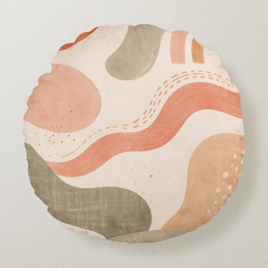 Boho Abstract Organic Shape Pillow - Earthy Terrac ラウンドクッション (正面)