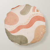 Boho Abstract Organic Shape Pillow - Earthy Terrac ラウンドクッション (裏面)