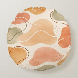 Boho Abstract Organic Shape Pillow - Earthy Terrac ラウンドクッション