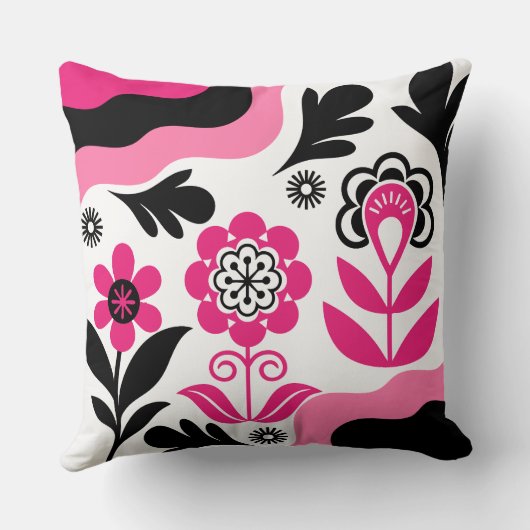 Boho Abstract Pink Flower Art クッション (裏面)