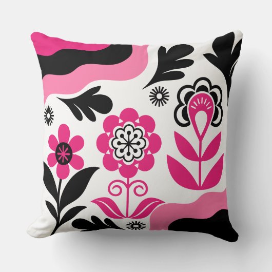 Boho Abstract Pink Flower Art クッション (正面)