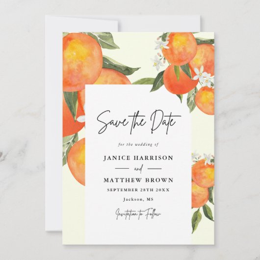 Boho Abstract Sketchy Orange Garden Wedding セーブザデート (正面)