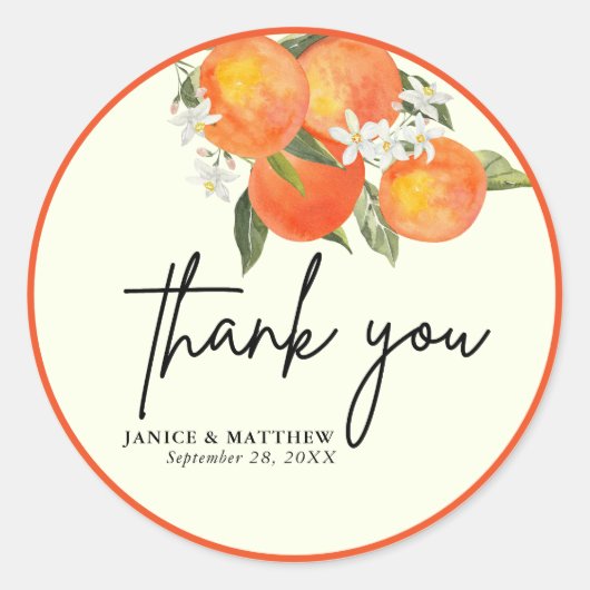 Boho Abstract Sketchy Orange Garden Wedding ラウンドシール (正面)