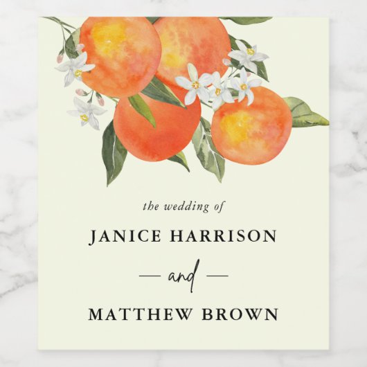 Boho Abstract Sketchy Orange Garden Wedding ワインラベル (シングルラベル)