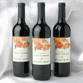 Boho Abstract Sketchy Orange Garden Wedding ワインラベル