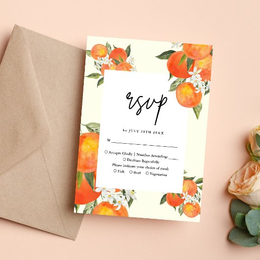 Boho Abstract Sketchy Orange Garden Wedding 出欠カード