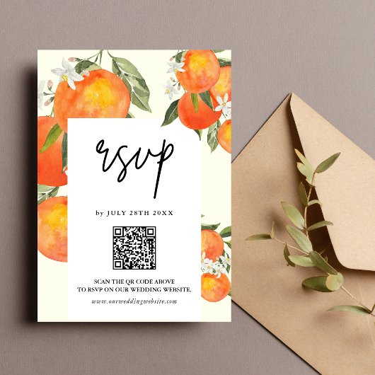 Boho Abstract Sketchy Orange Garden Wedding 出欠カード