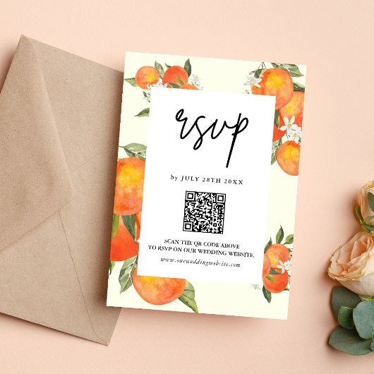 Boho Abstract Sketchy Orange Garden Wedding 出欠カード