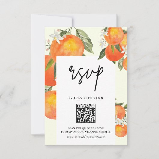 Boho Abstract Sketchy Orange Garden Wedding 出欠カード (正面)