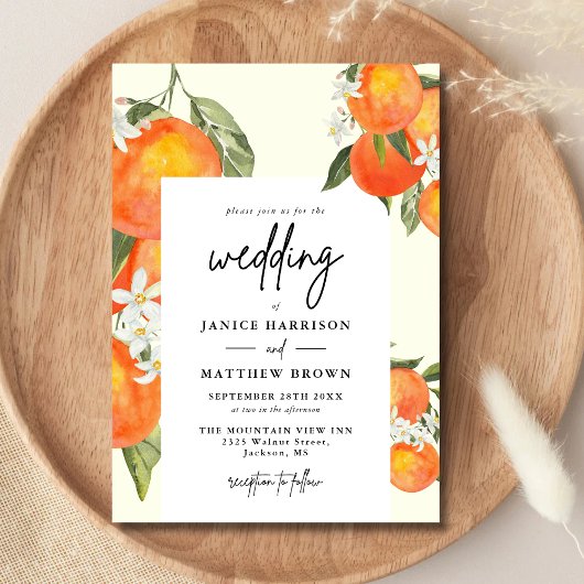 Boho Abstract Sketchy Orange Garden Wedding 招待状