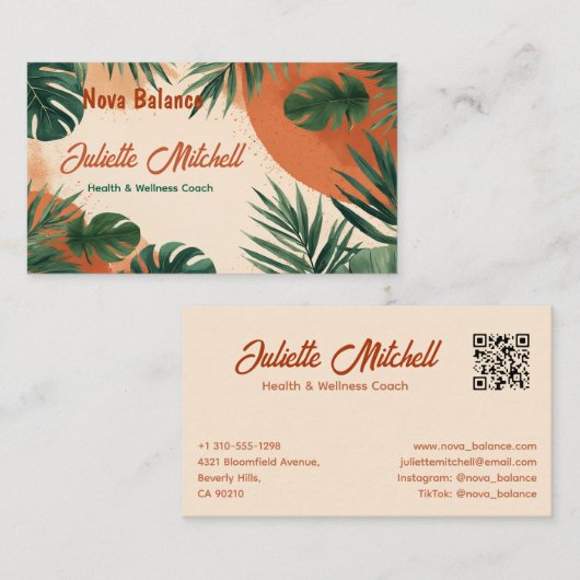 Boho Abstract Terracotta Tropical Business Card 名刺 (正面/裏面)