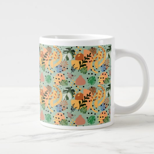 boho abstract tropical pattern -minimal leaf desig ジャンボコーヒーマグカップ (右)