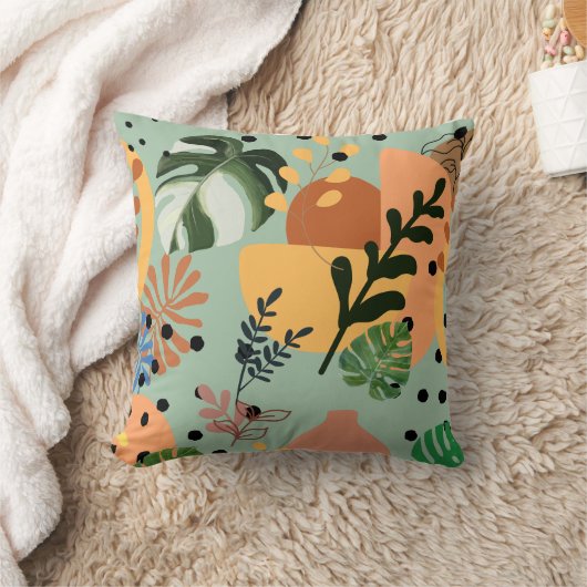 boho abstract tropical pattern-minimal leaf design クッション (ブランケット)