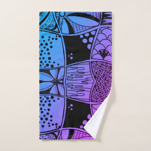 Boho Abstract Zen Doodle Hand Towel – Vibrant Blue ハンドタオル (ハンドタオル)