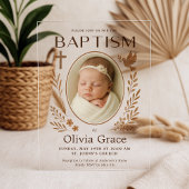 Boho Acrylic Baptism招待状with Photo and Dov アクリル招待状