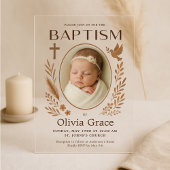 Boho Acrylic Baptism招待状with Photo and Dov アクリル招待状