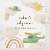 Boho Adventure Helicopter Airplane Baby Shower ワインラベル (シングルラベル)