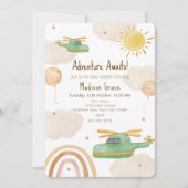 Boho Adventure Helicopter Airplane Baby Shower 招待状 (正面)