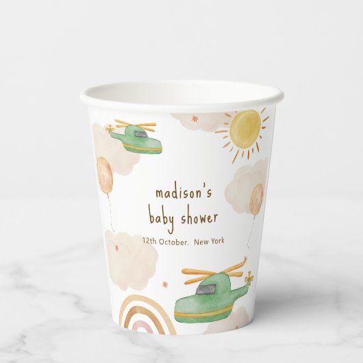 Boho Adventure Helicopter Airplane Baby Shower 紙コップ (裏面)
