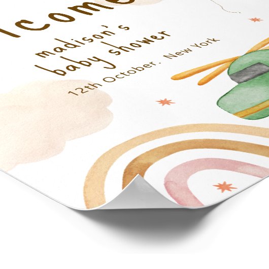 Boho Adventure Helicopter Baby Shower Welcome ポスター (角)