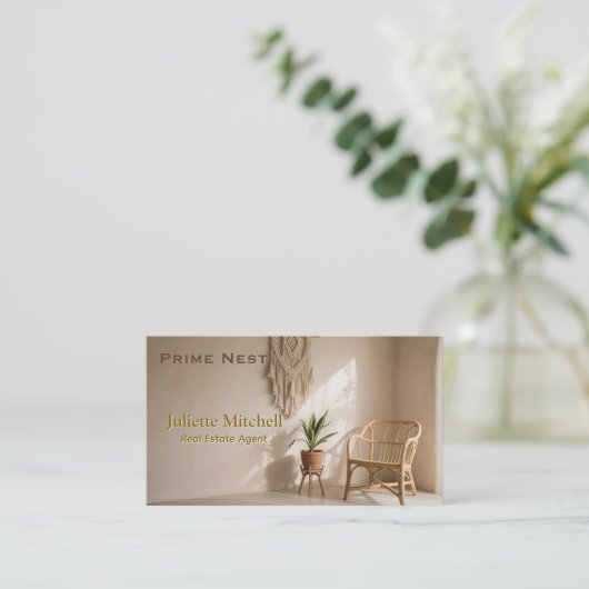 Boho Aesthetic Real Estate Agent Business Card 名刺 (スタンド正面)