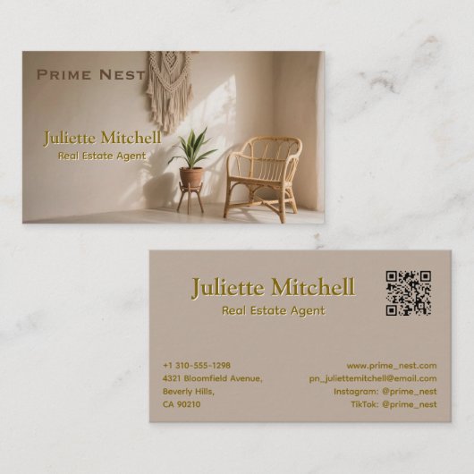 Boho Aesthetic Real Estate Agent Business Card 名刺 (正面/裏面)