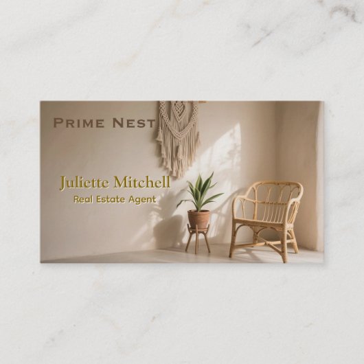 Boho Aesthetic Real Estate Agent Business Card 名刺 (正面)