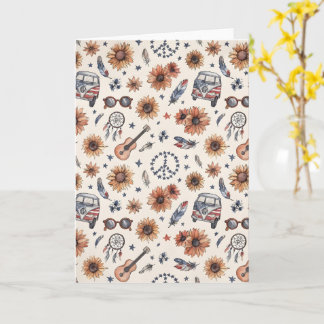 Boho Americana Festival Sunflowers VW Bus 4th of J カード